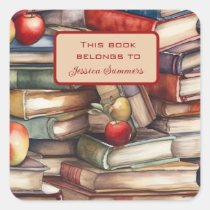 Sticker Carré Whimsical Book et les amoureux d'Apple Book Name P