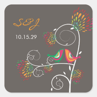 Sticker Carré Whimsical coloré baiser Mariage d'oiseaux d'été