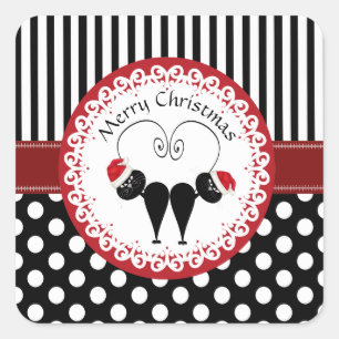 Sticker Carré Whimsical drôle Noël Père Noël couple de chat
