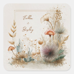 Sticker Carré Whimsical Folk Art Floral Mariage