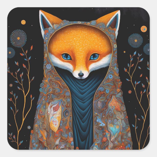 Sticker Carré Whimsical Fox Woodland Imaginaire Art Classic Roun (Devant)