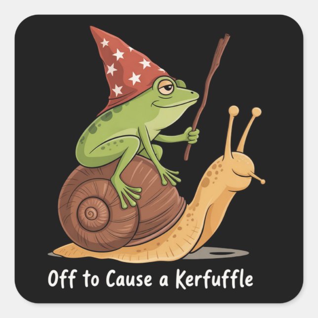 Sticker Carré Whimsical Frog Wizard Off to Cause A Kerfuffle  (Devant)