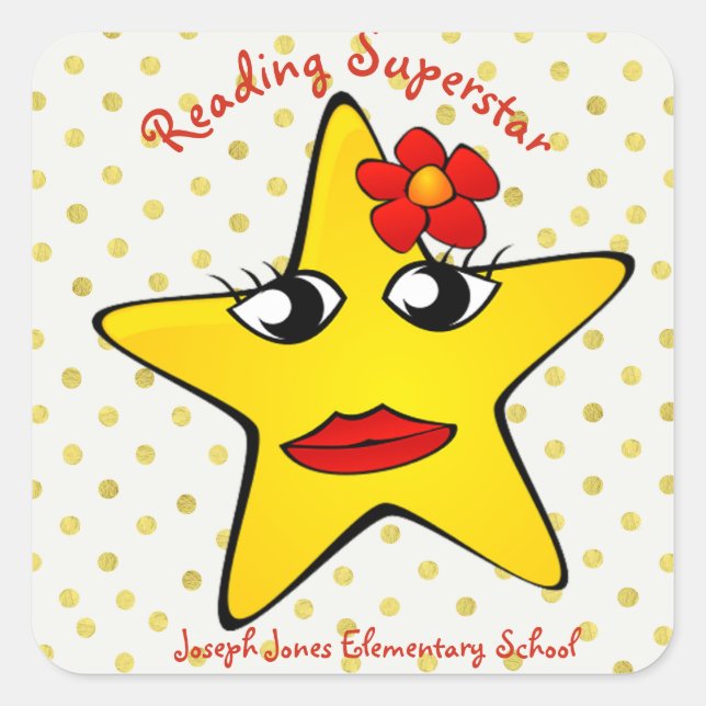 Sticker Carré Whimsical Girl Reading Superstar School (Devant)
