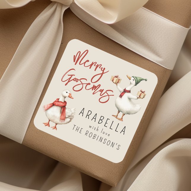 Sticker Carré Whimsical Goose Christmas Holiday Gift (Créateur téléchargé)