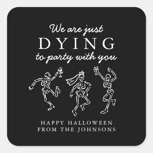 Sticker Carré Whimsical Hand Drawn Skeletons Halloween Party (Devant)