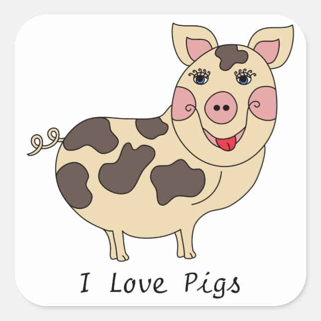 Sticker Carré Whimsical I Love Pigs (Devant)