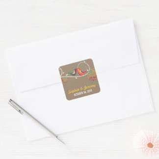 Sticker Carré Whimsical mignon Baiser Oiseaux d'été Kraft Mariag