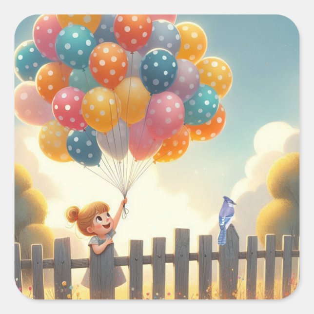 Sticker Carré Whimsical/mignon ballon art (Devant)