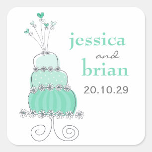 Sticker Carré Whimsical Mint Green Swethearts Chic Mariage Gâtea