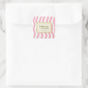 Sticker Carré Whimsical moderne rose et Mariage vert