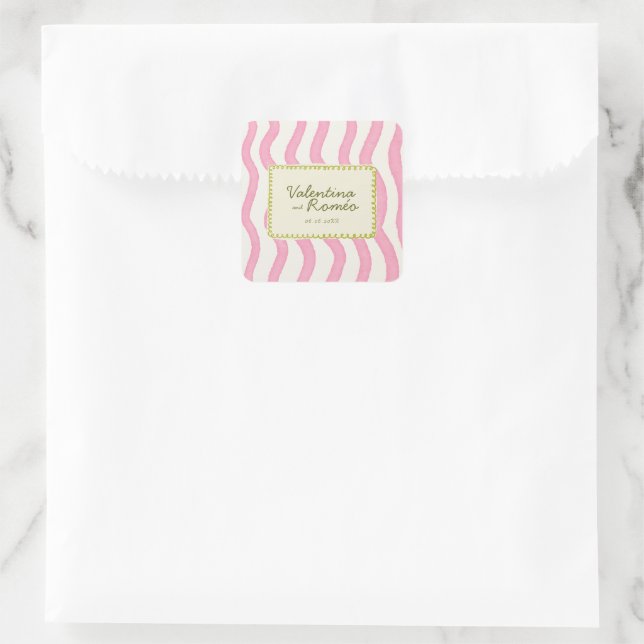 Sticker Carré Whimsical moderne rose et Mariage vert (Sac)