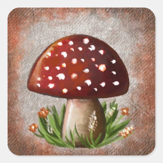 Sticker Carré Whimsical Mushroom & Fungi Motif – Nature-Inspired (Devant)