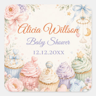 Sticker Carré Whimsical Pastel Baby Shower