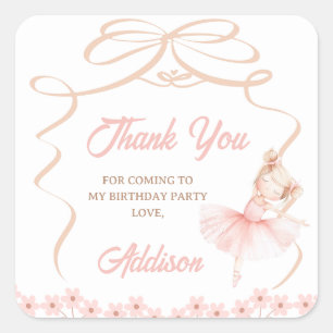 Sticker Carré Whimsical Pink Ballerina Two Tu 2e anniversaire