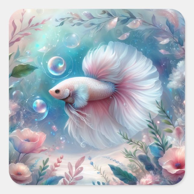 Sticker Carré Whimsical Pink Betta Fish (Devant)