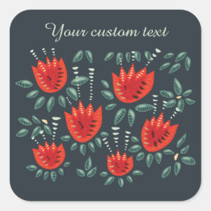 Sticker Carré Whimsical Red Tulips Floral Art - Printemps Abstra