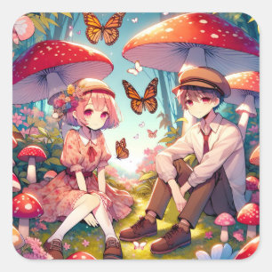 Sticker Carré Whimsical Romantic Anime Couple
