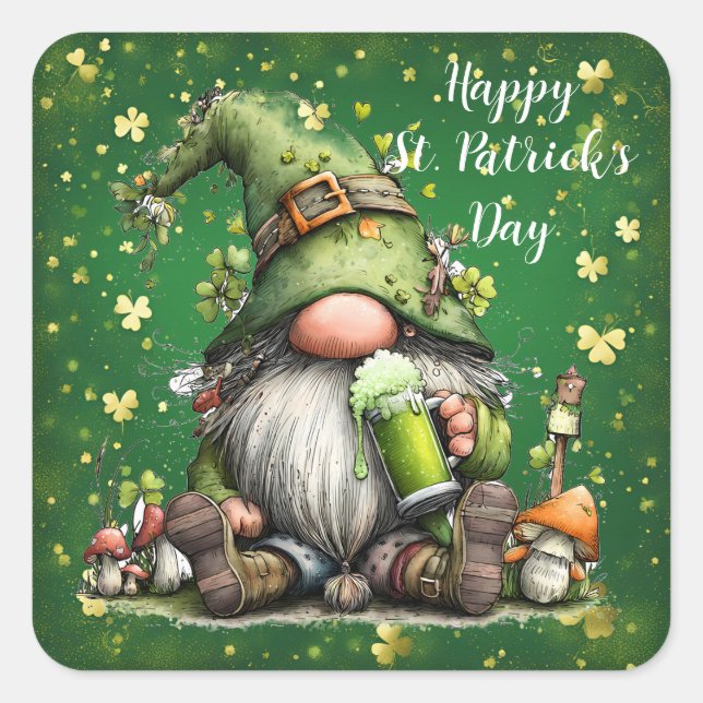 Sticker Carré Whimsical St. Patrick’s Day Gnome Celebration (Devant)