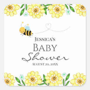 Sticker Carré Whimsical Sweet Baby shower d'abeilles