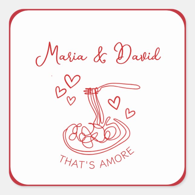 Sticker Carré Whimsical That's Amore Custom Rouge Mariage italie (Devant)