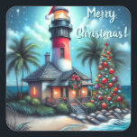 Sticker Carré Whimsical Tropical Christmas Lighthouse Turquoise<br><div class="desc">Whimsical Tropical Christmas Lighthouse Turquoise Red S'il vous plaît suivez-moi; je crée de nouveaux designs et produits tous les jours! N'hésitez pas à me contacter pour vos besoins en design.</div>