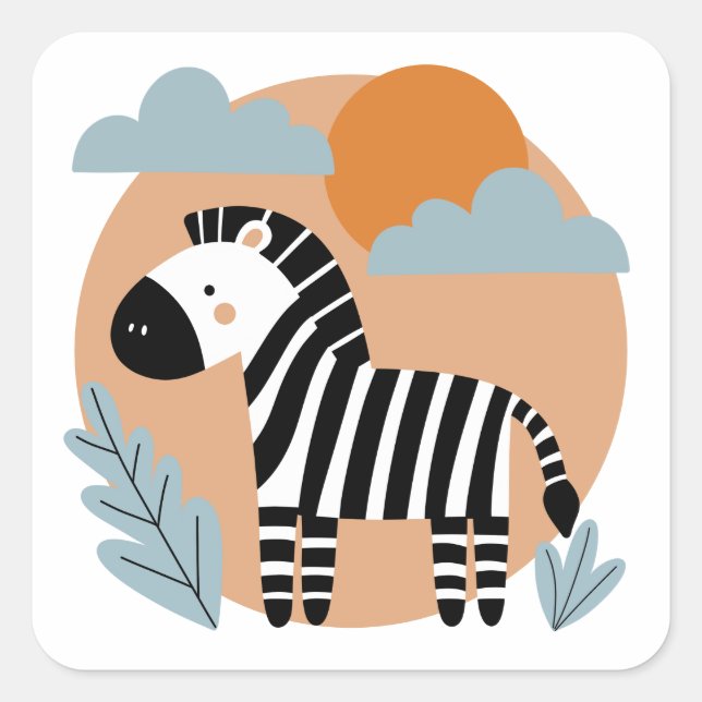 Sticker Carré Whimsical Zebra Scandinave Influencée (Devant)