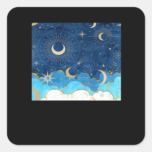 Sticker Carré Whimsigoth Nuages Sun Moon Witchy Classic (Devant)