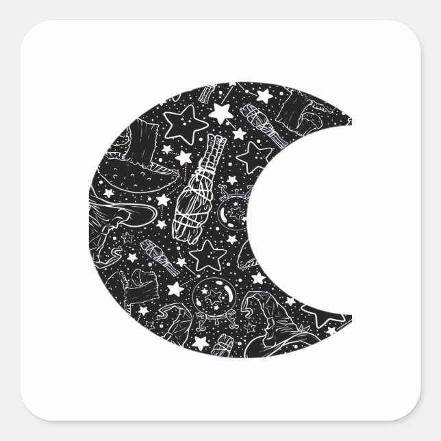 Sticker Carré Whimsigoth Witch Moon Wicca Kawaii Goth Tattoo Ast (Devant)