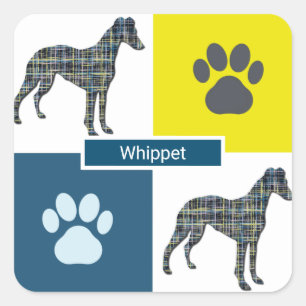 Sticker Carré Whippet Dog & Paw Y&B Grid