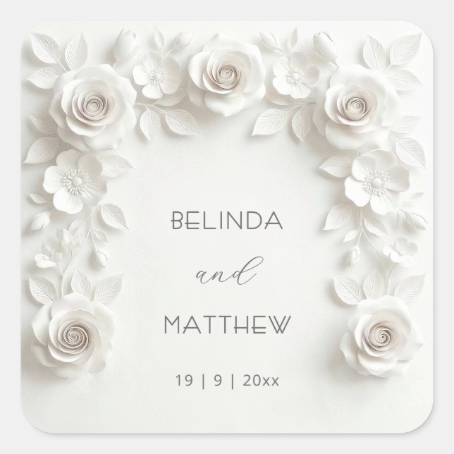 Sticker Carré White 3D Floral Roses | Wedding (Devant)