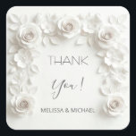 Sticker Carré White 3D Roses Wedding Thank You<br><div class="desc">White 3D roses wedding thank you sticker.</div>