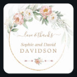 Sticker Carré White Dusty Rose Floral Gold Greenery Wedding<br><div class="desc">Elegant card design featuring watercolour airy greenery,  dusty rose and white flowers,  faux gold frame,  on a white background. Use Personalise tool to add your info. For matching items,  please,  visit my Dusty Rose Flowers Collection.</div>