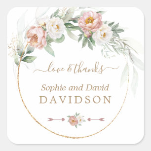 Sticker Carré White Dusty Rose Floral Gold Greenery Wedding