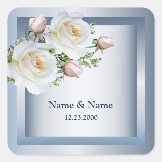 Sticker Carré White Floral Elegant Blue Gray (Devant)