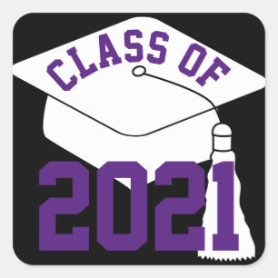 Sticker Carré White Grad Casquette Purple Classe de 2024