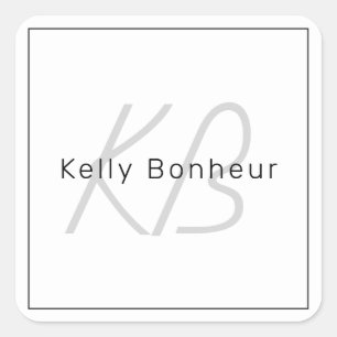 Sticker Carré White Grey et Black Cool Name & Monogram