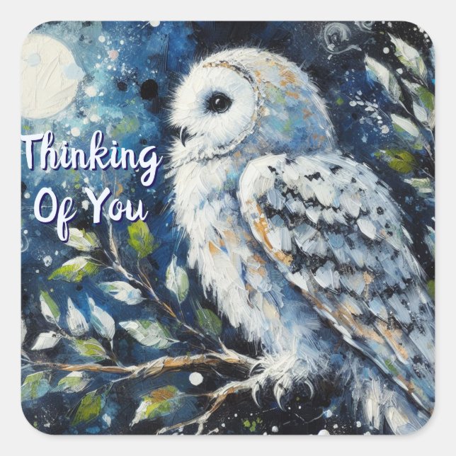 Sticker Carré White Owl Moonlight Thinking of You  (Devant)
