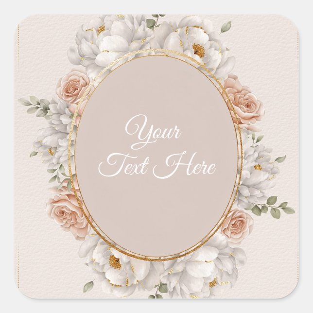 Sticker Carré White Peony & Blush Rose Floral Wedding  (Devant)