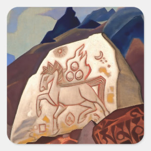 Sticker Carré « White Stone - Cheval du bonheur » de Nicholas Ro