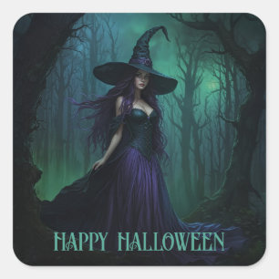 Sticker Carré Wicked Halloween sorcière en violet et noir