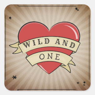 Sticker Carré Wild and One Tattoo Heart Troisième anniversaire