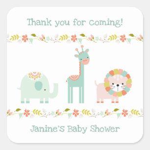 Sticker Carré Wild Boho animaux baby shower merci pour