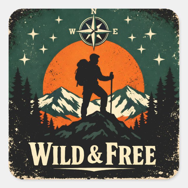 Sticker Carré Wild & Free – Outdoor Freedom Nature Spirit (Devant)