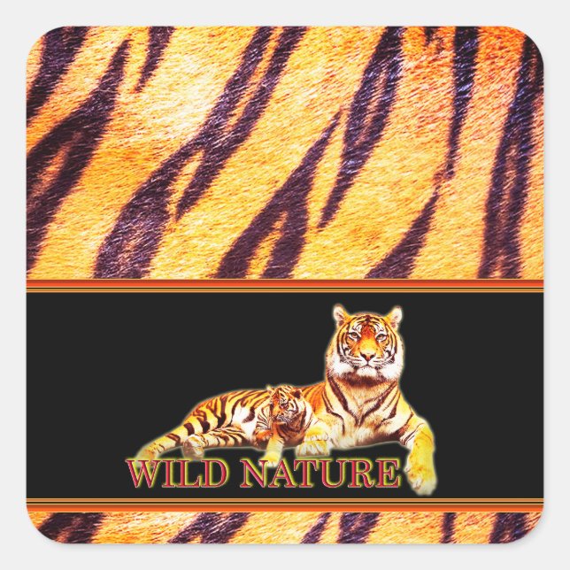Sticker Carré WILD NATURE - collection de dessins TIGER (Devant)