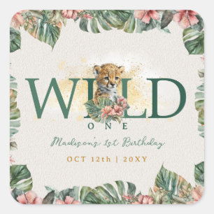 Sticker Carré Wild One Animal Guepard Baby Boy 1er anniversaire
