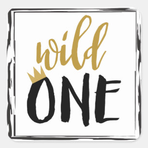 Sticker Carré Wild One Black + Gold Photo 1 1er anniversaire