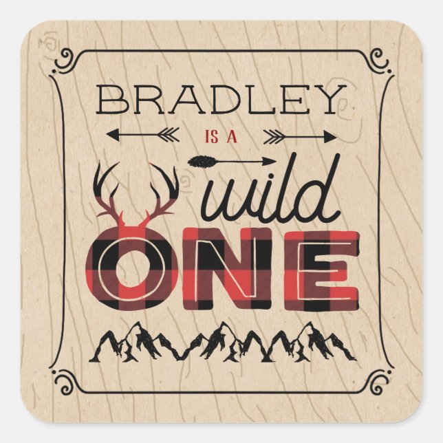 Sticker Carré Wild One Boys Rustic Plaid Lumberjack 1er annivers (Devant)