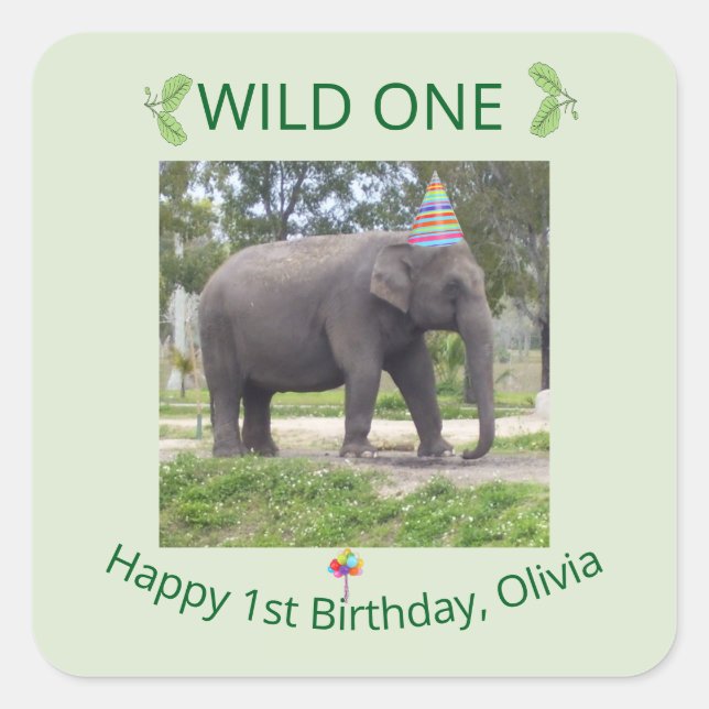 Sticker Carré Wild One Elephant Birthday Design (Devant)