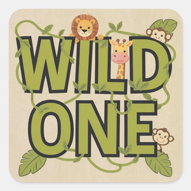 Sticker Carré Wild One Jungle Thème Anniversaire Design (Devant)