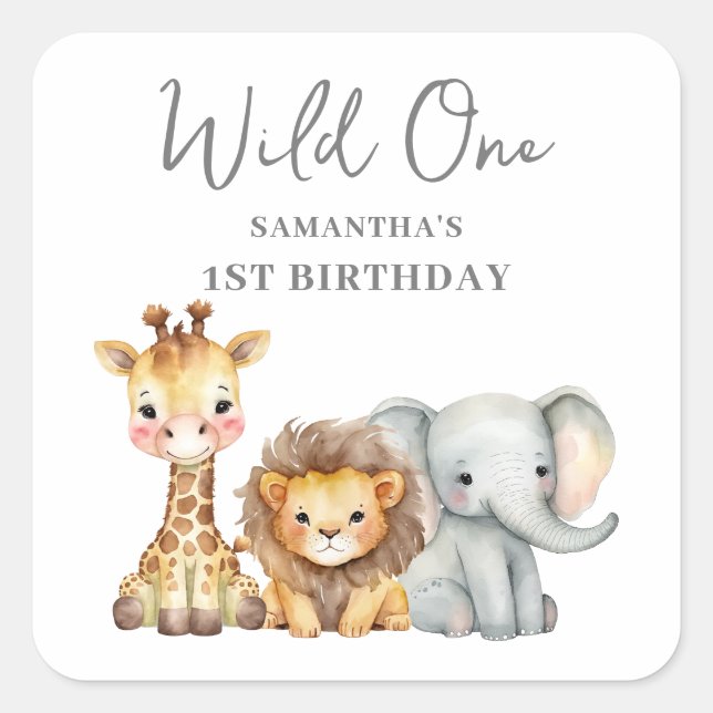 Sticker Carré Wild One Safari 1er anniversaire (Devant)